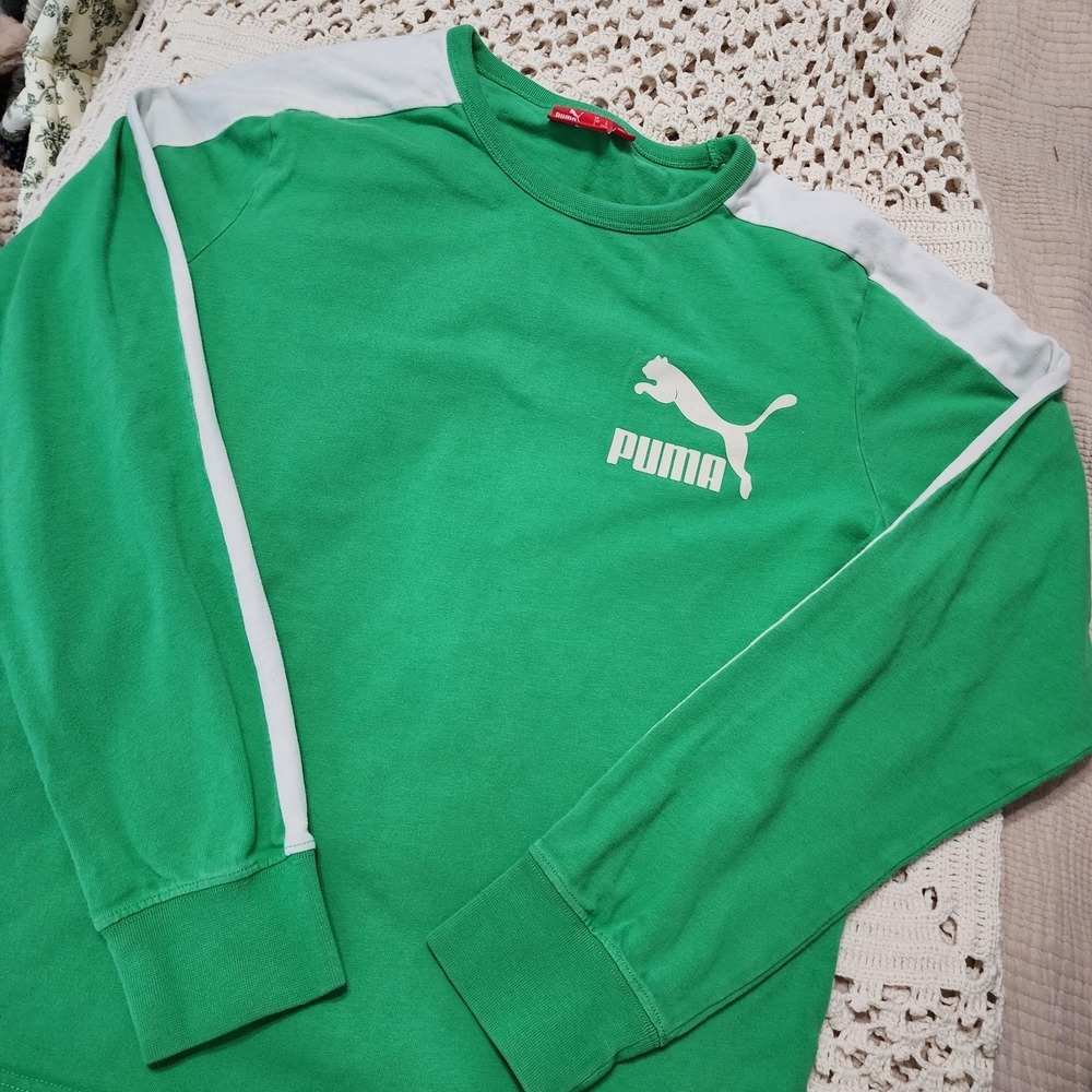 Vintage Puma‎ Big Logo Colorblock Sweatshirt Green and White Size L
